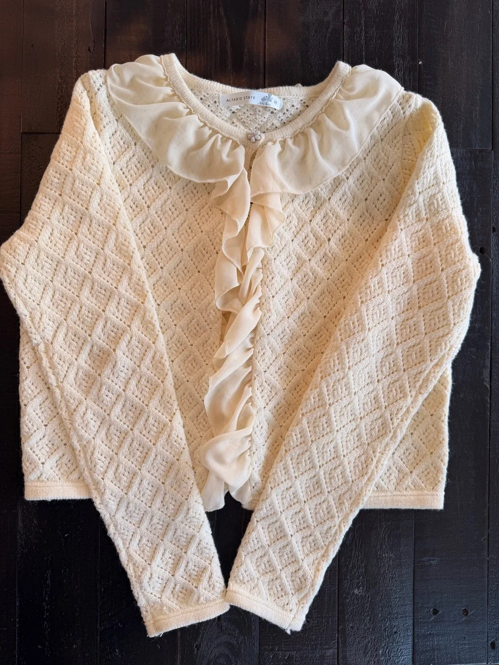 ALTAR’D STATE Cream Ruffle Front Knit Sweater Women's Medium - Picture 1 of 8
